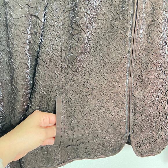 Victor Costa Evening Jacket Size 8 Chocolate Brown Crinkle Fabric Full Zip - Picture 4 of 11
